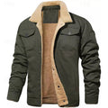 Men's army green sherpa-lined Denim Trucker Jacket, Notch Collar