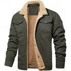 Men's black sherpa-lined Denim Trucker Jacket, Notch Collar