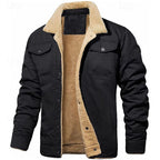 Men's dark gray sherpa-lined Denim Trucker Jacket, Notch Collar