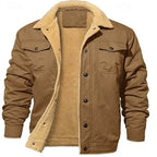 Men's dark blue sherpa-lined Denim Trucker Jacket, Notch Collar