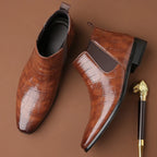 Men's black croc-Embossed Faux Leather Dress Boots, Slip-On Style