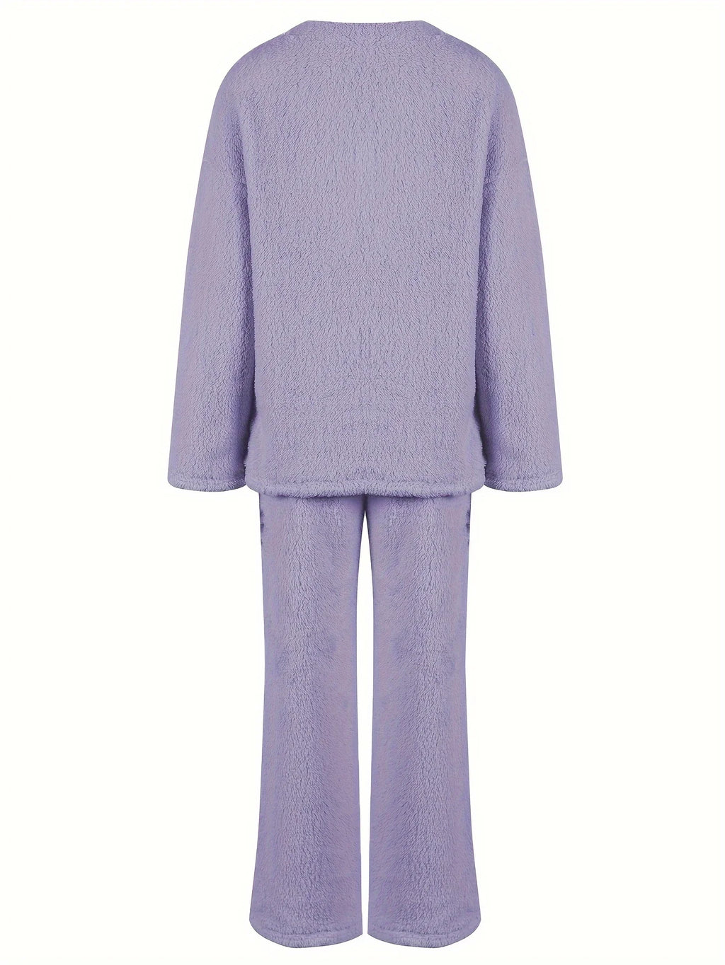 Women's purple sherpa fleece two-piece lounge set with V-neck top