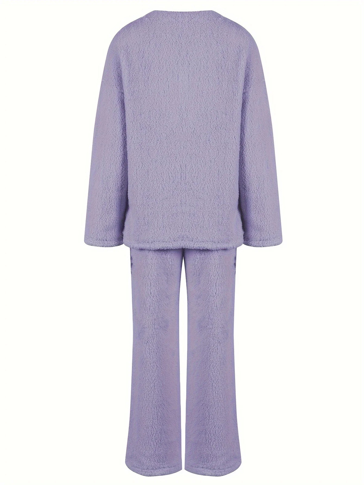 Women's purple sherpa fleece two-piece lounge set with V-neck top