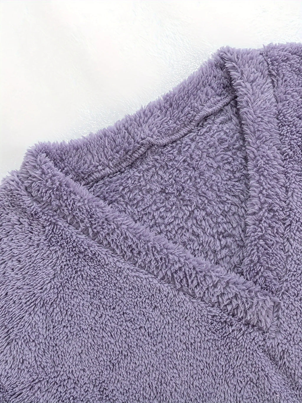 Women's purple sherpa fleece two-piece lounge set with V-neck top