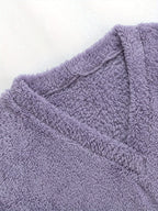 Women's purple sherpa fleece two-piece lounge set with V-neck top