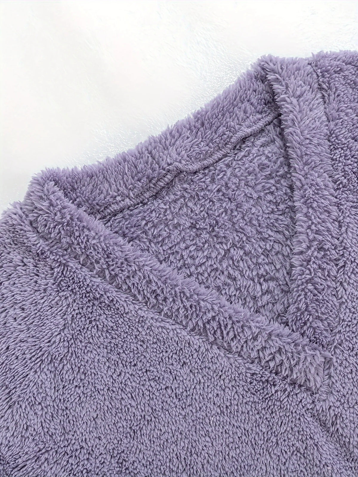Women's purple sherpa fleece two-piece lounge set with V-neck top