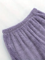 Women's purple sherpa fleece two-piece lounge set with V-neck top