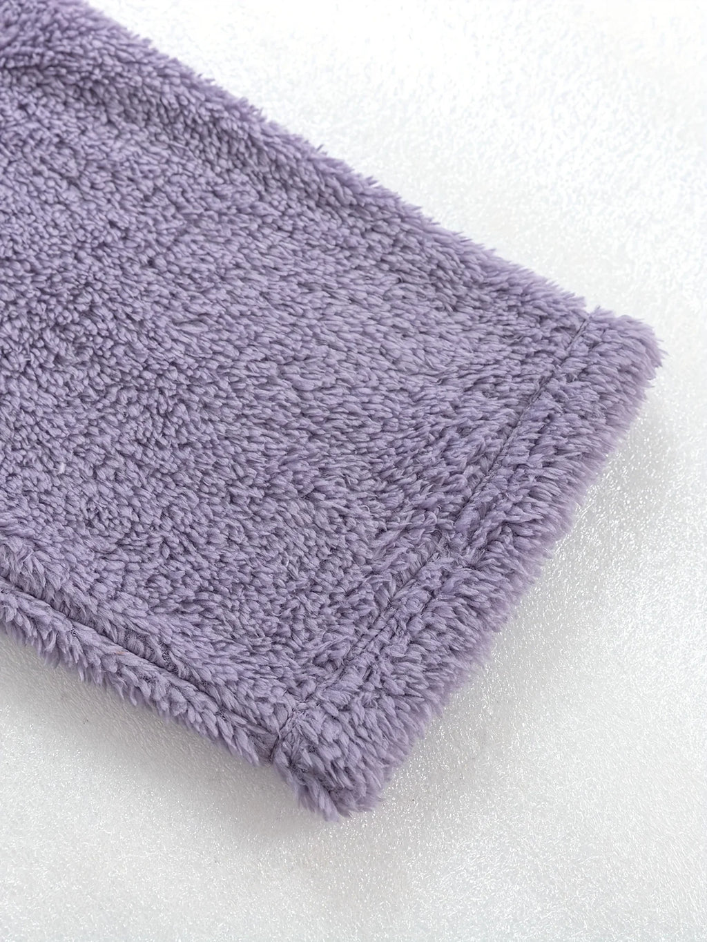 Women's purple sherpa fleece two-piece lounge set with V-neck top