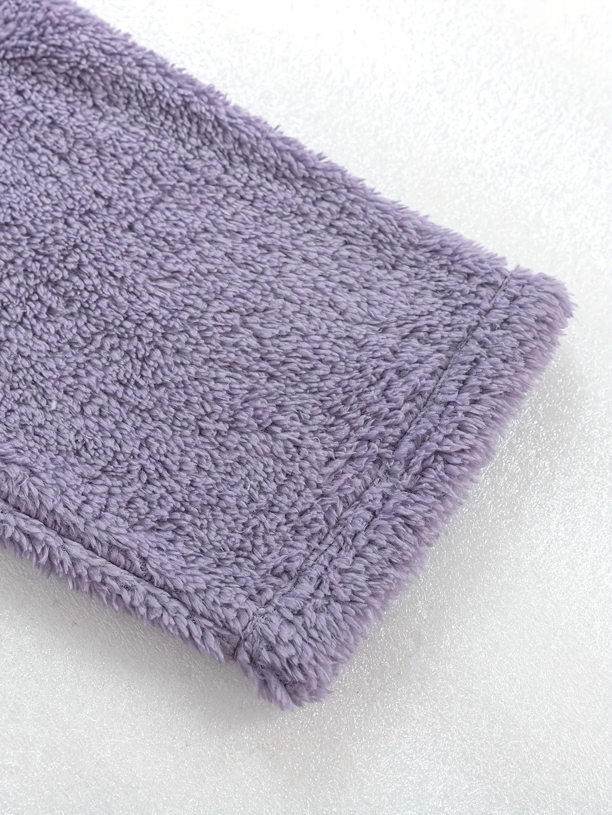 Women's purple sherpa fleece two-piece lounge set with V-neck top