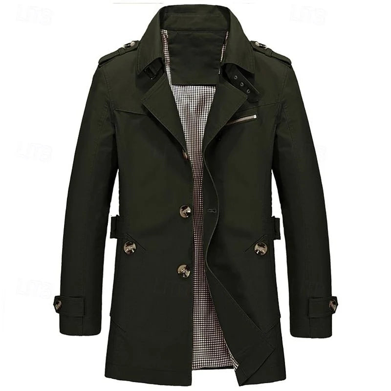 Men's khaki classic Single-Breasted Trench Coat with Epaulettes