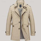 Men's black classic Single-Breasted Trench Coat with Epaulettes