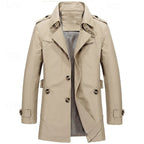 Men's army green classic Single-Breasted Trench Coat with Epaulettes