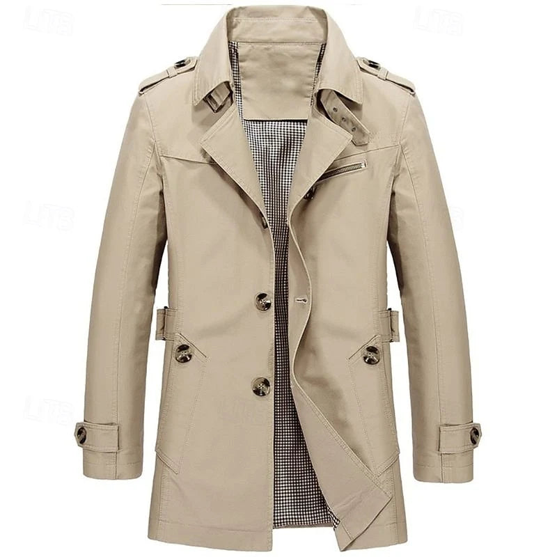 Men's army green classic Single-Breasted Trench Coat with Epaulettes