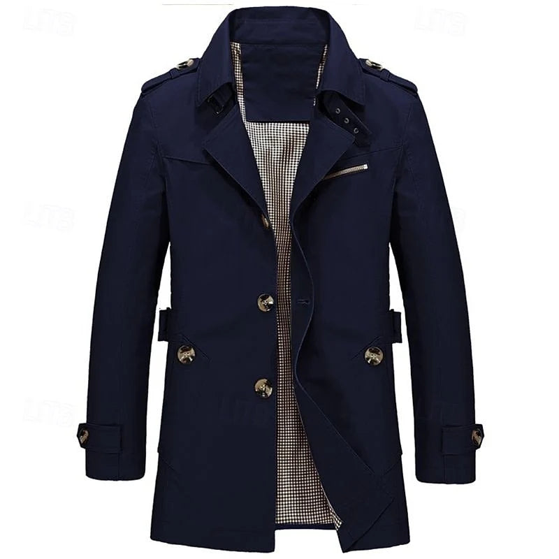Men's khaki classic Single-Breasted Trench Coat with Epaulettes
