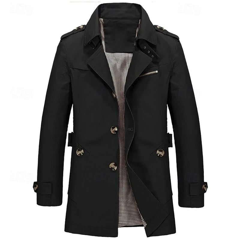 Men's khaki classic Single-Breasted Trench Coat with Epaulettes