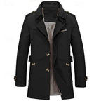 Men's khaki classic Single-Breasted Trench Coat with Epaulettes