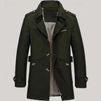 Men's khaki classic Single-Breasted Trench Coat with Epaulettes