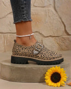 Women's khaki leopard print loafers