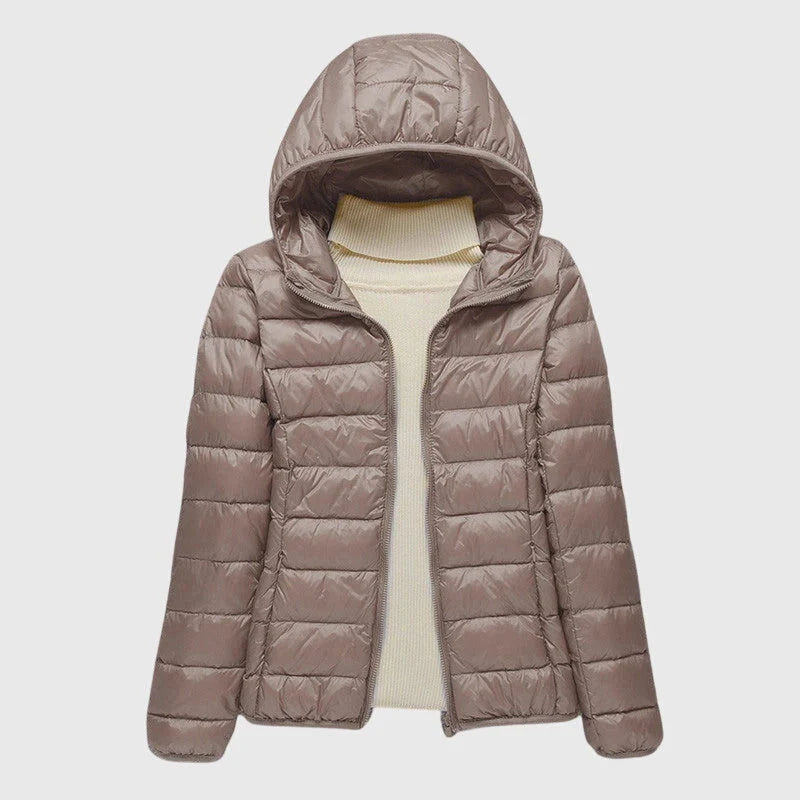 Women's khaki hooded ultra-light quilted jacket
