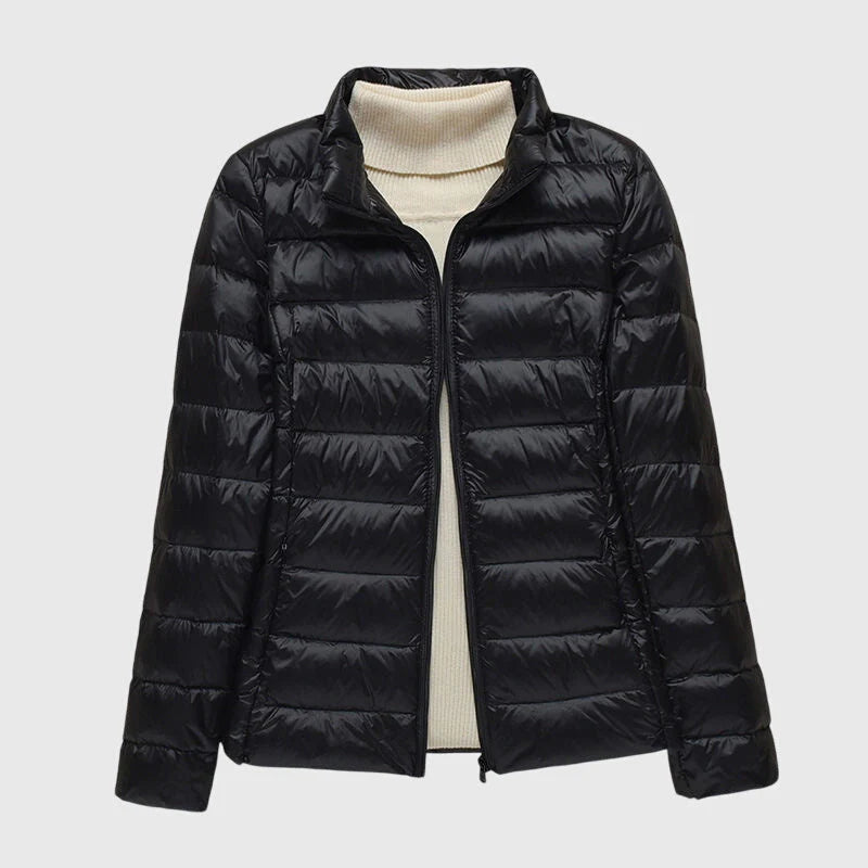 Women's black stand collar ultra-light quilted jacket
