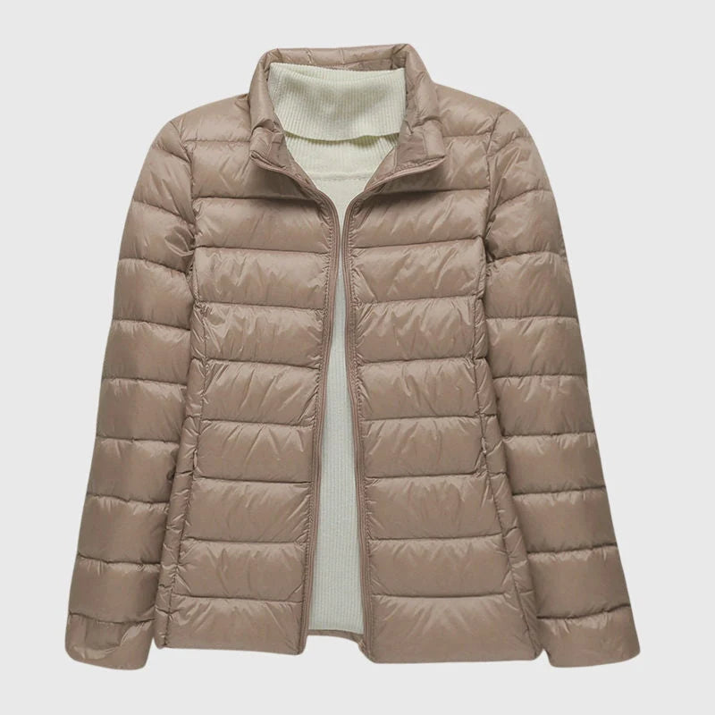 Women's khaki stand collar ultra-light quilted jacket