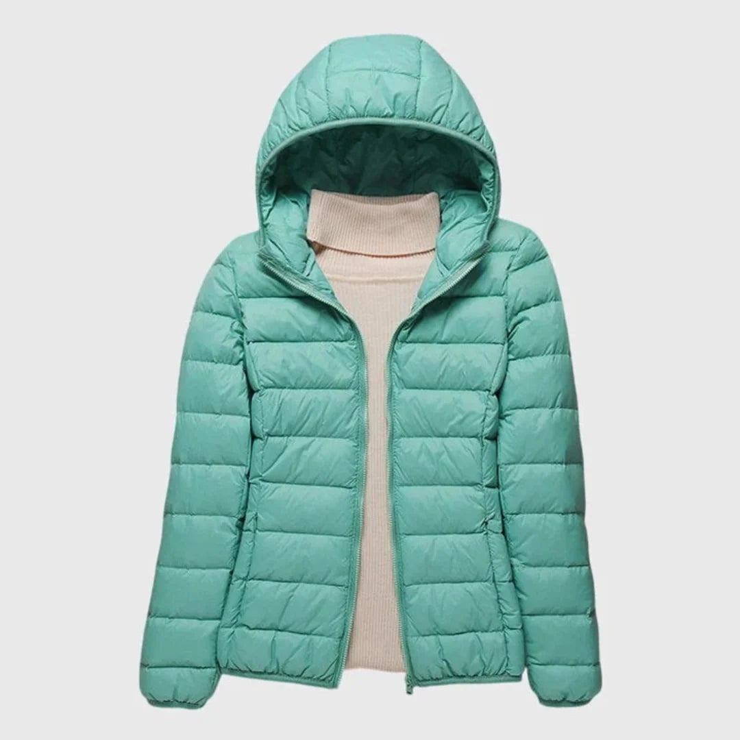 Women's turquoise hooded ultra-light quilted jacket