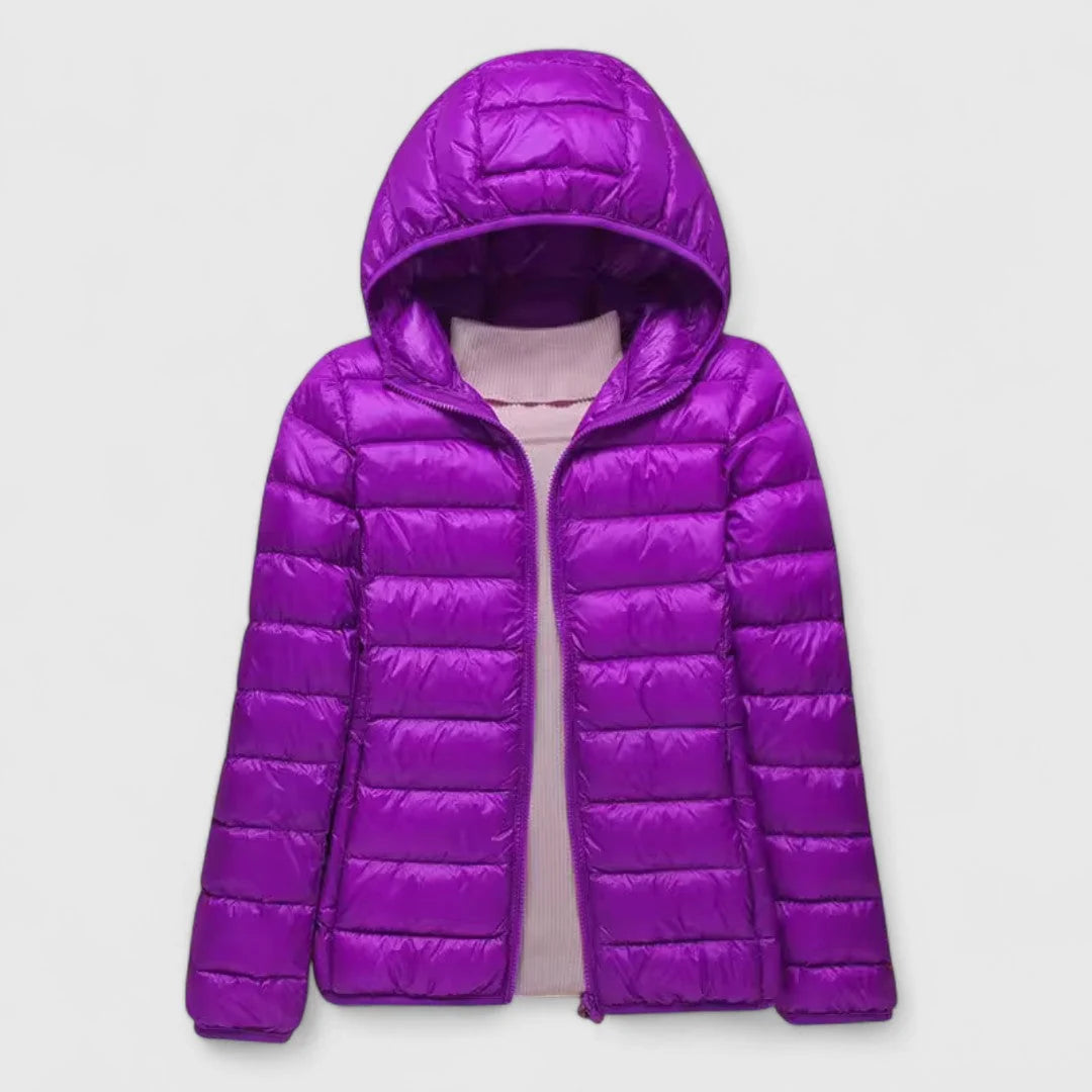 Women's purple hooded ultra-light quilted jacket