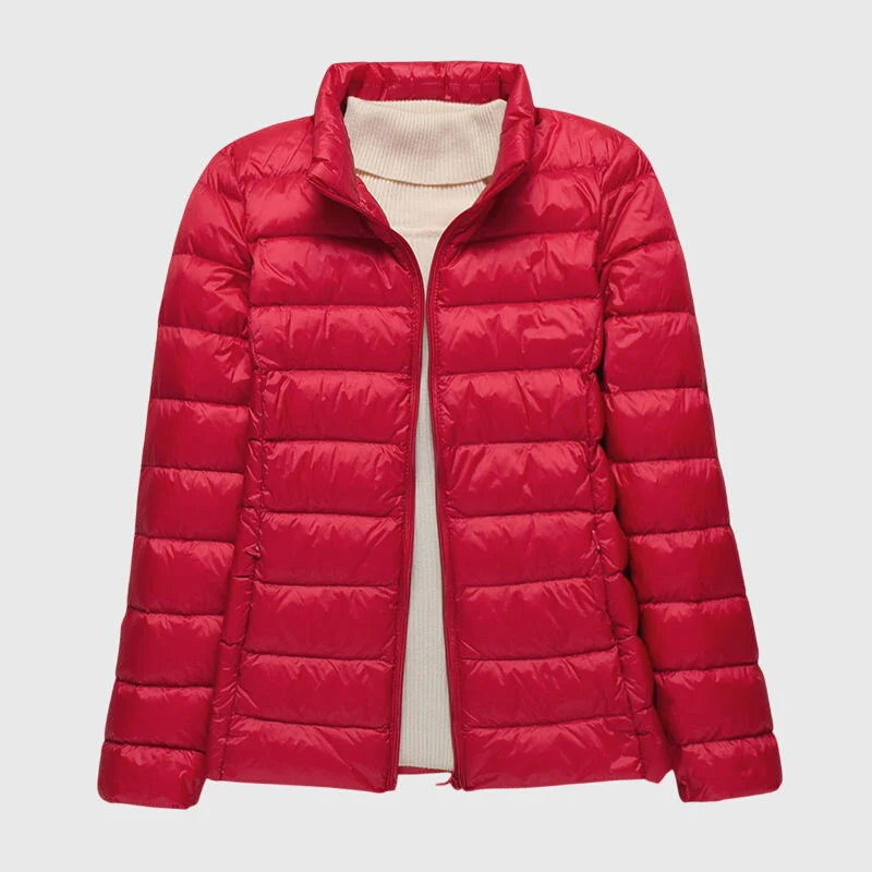 Women's red stand collar ultra-light quilted jacket