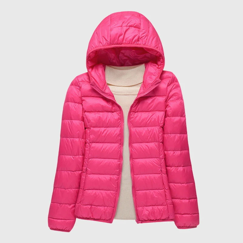 Women's pink hooded ultra-light quilted jacket