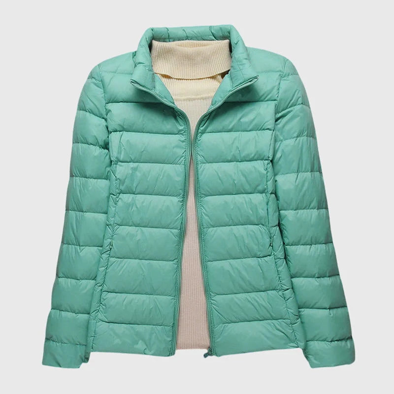Women's turquoise stand collar ultra-light quilted jacket