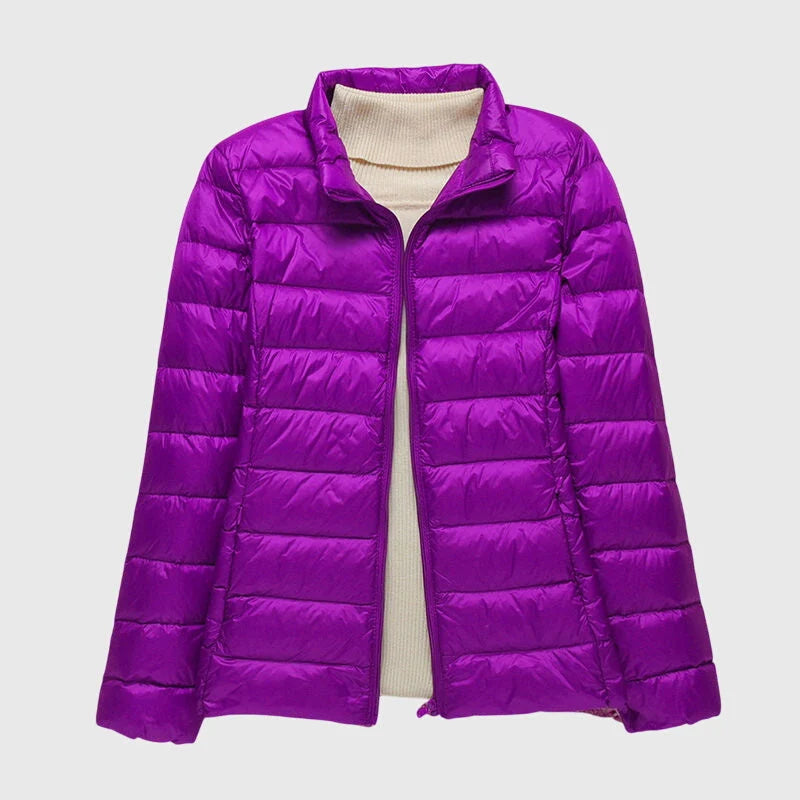 Women's purple stand collar ultra-light quilted jacket