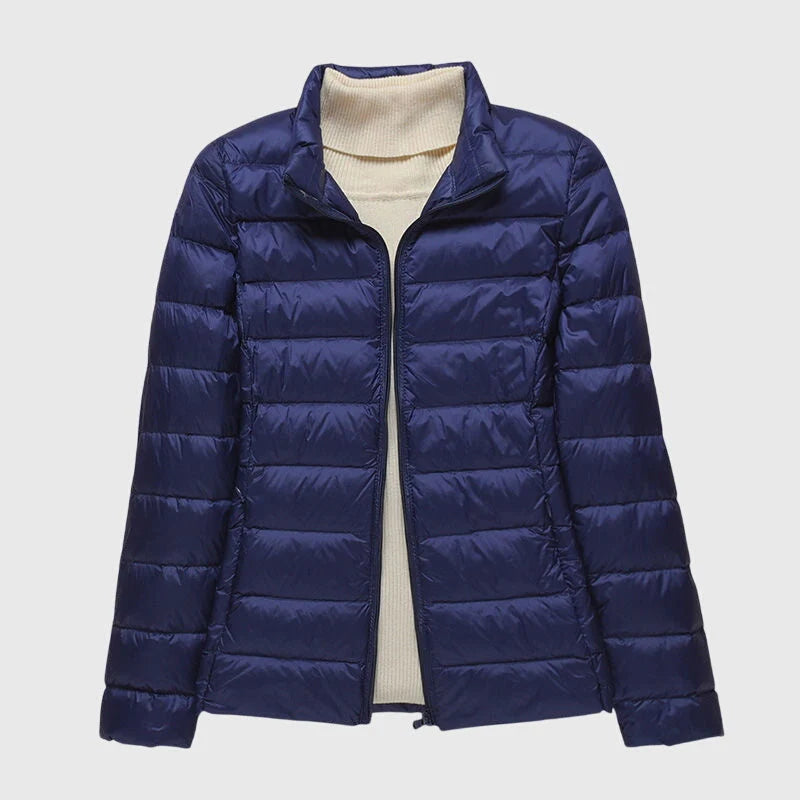 Women's navy stand collar ultra-light quilted jacket