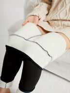 Women's black high-waist fleece-lined skinny leggings for winter