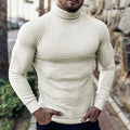 Men's white ribbed Knit Slim-Fit Turtleneck Sweater