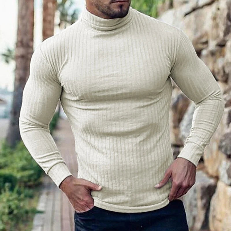Men's black ribbed Knit Slim-Fit Turtleneck Sweater