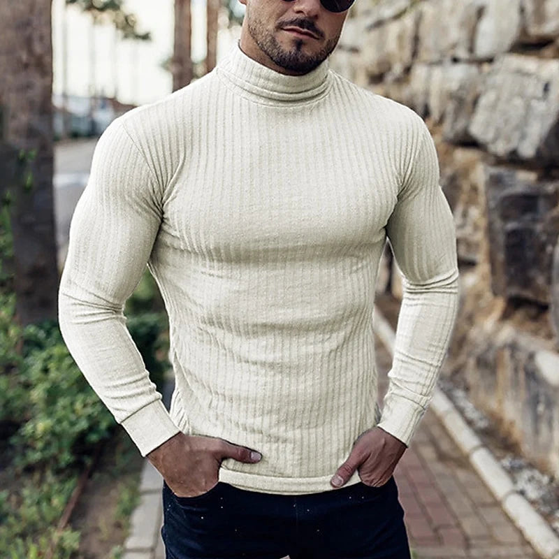 Men's black ribbed Knit Slim-Fit Turtleneck Sweater