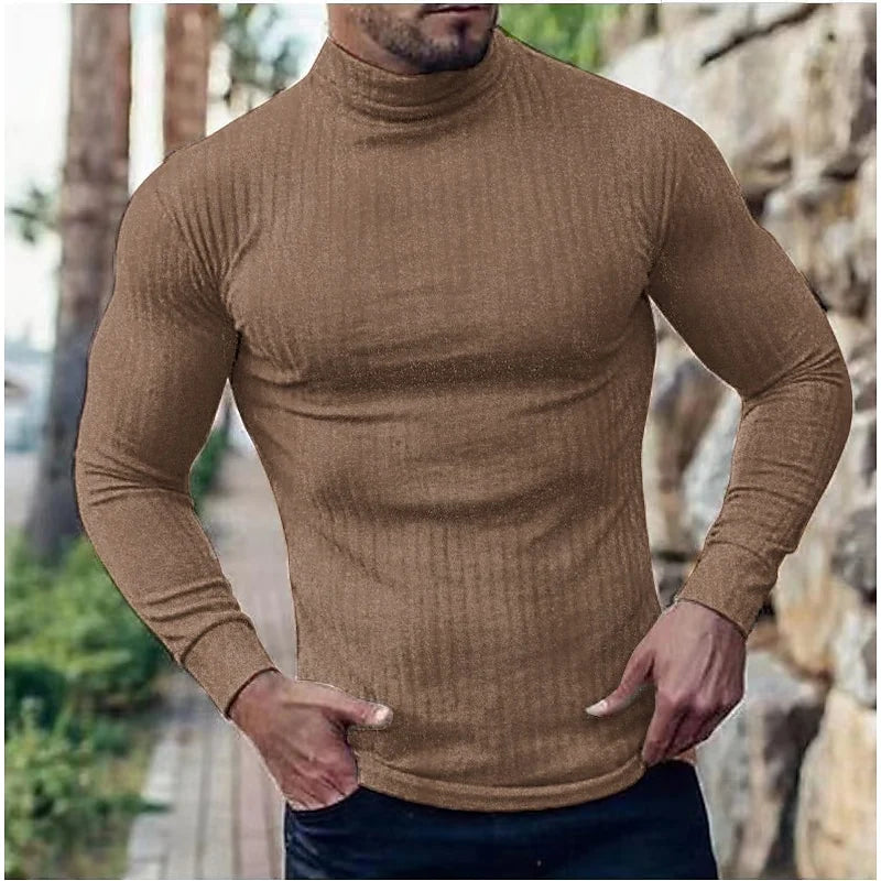 Men's black ribbed Knit Slim-Fit Turtleneck Sweater