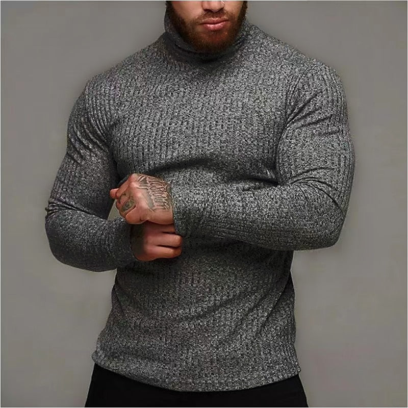 Men's black ribbed Knit Slim-Fit Turtleneck Sweater
