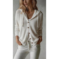 Women's white hooded Button-Front Cardigan with Ribbed Knit