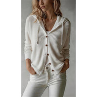 Lucinda | Women's Hooded Button-Front Cardigan with Ribbed Knit