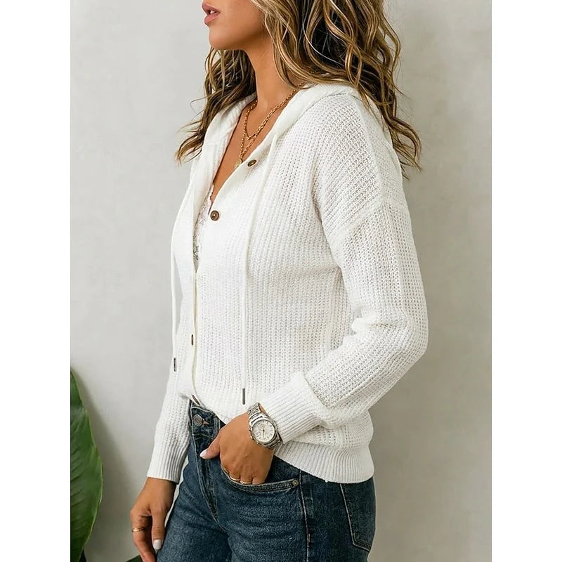 Women's maroon hooded Button-Front Cardigan with Ribbed Knit