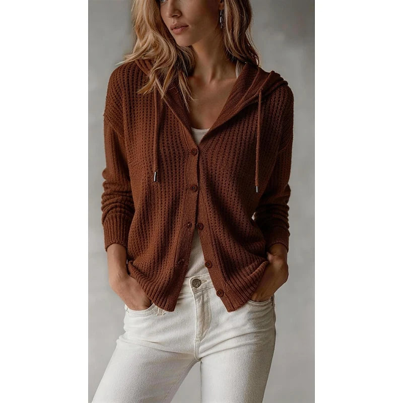 Women's pink hooded Button-Front Cardigan with Ribbed Knit