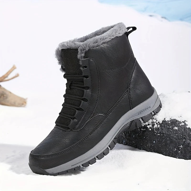 Men's khaki rugged Hiking Boots with Faux Fur Lining for Winter