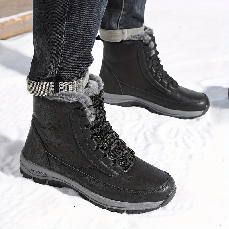 Men's khaki rugged Hiking Boots with Faux Fur Lining for Winter