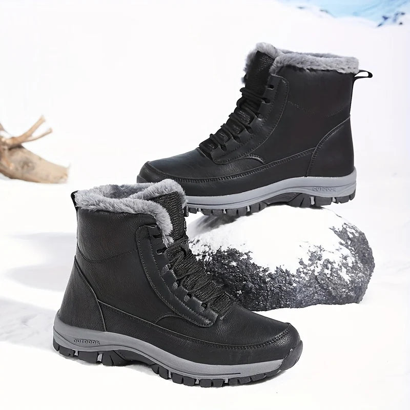 Men's khaki rugged Hiking Boots with Faux Fur Lining for Winter