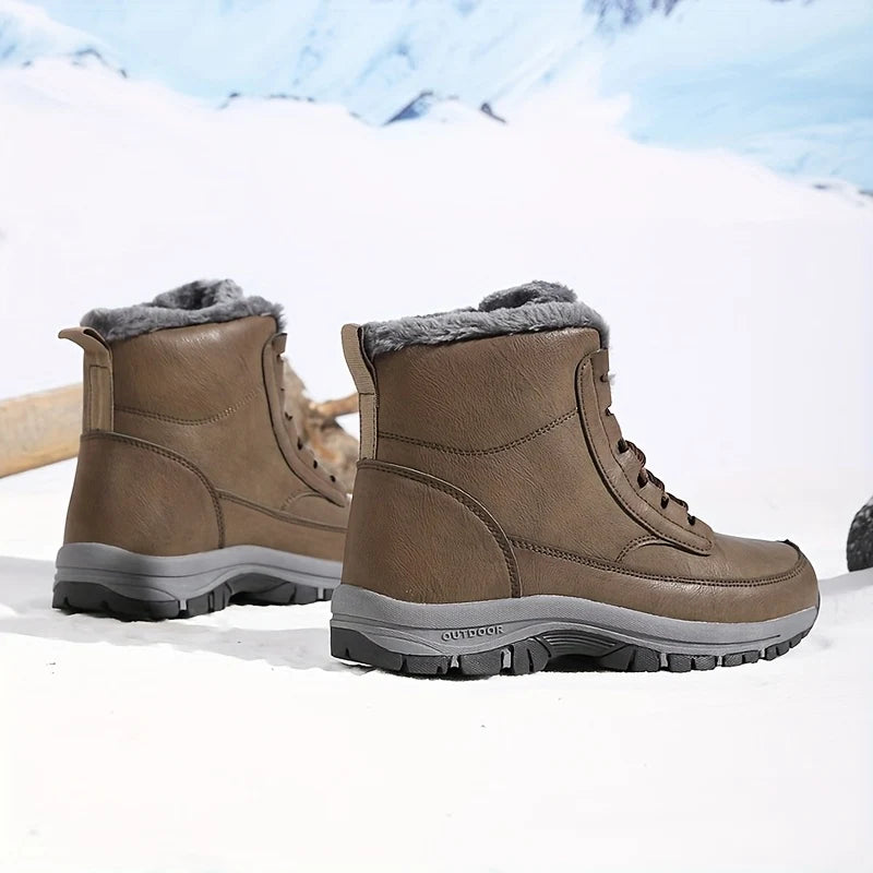 Men's khaki rugged Hiking Boots with Faux Fur Lining for Winter