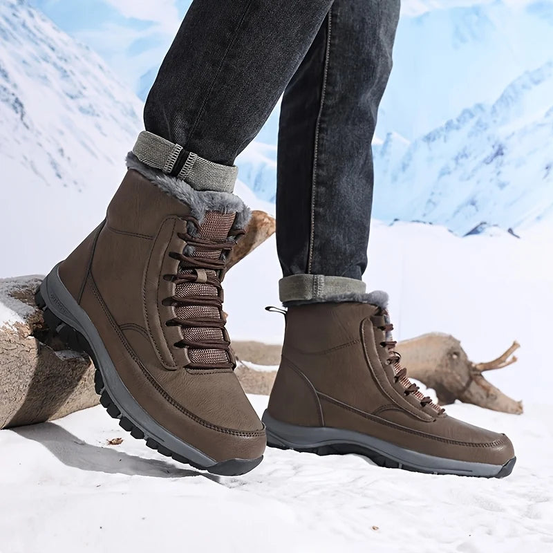 Men's khaki rugged Hiking Boots with Faux Fur Lining for Winter