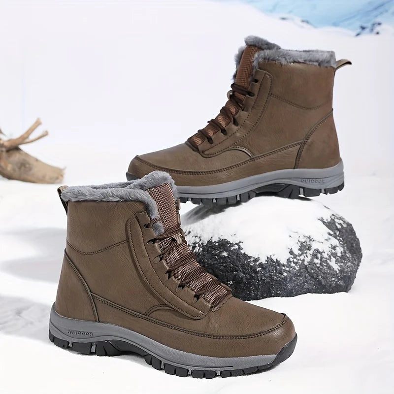 Men's khaki rugged Hiking Boots with Faux Fur Lining for Winter