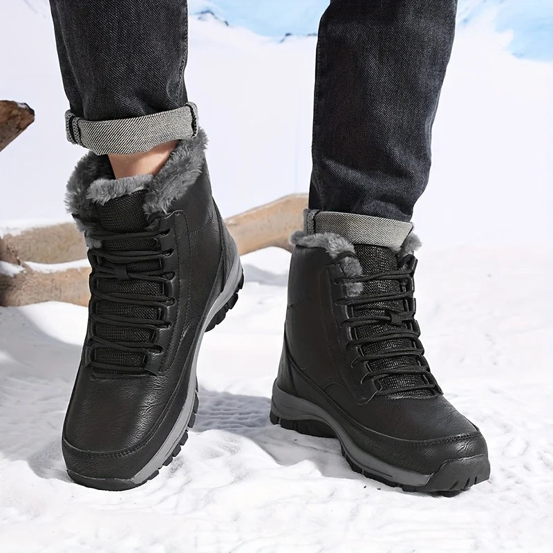 Men's khaki rugged Hiking Boots with Faux Fur Lining for Winter
