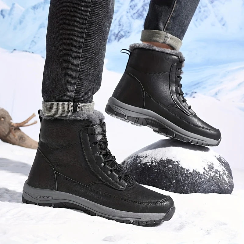 Men's khaki rugged Hiking Boots with Faux Fur Lining for Winter